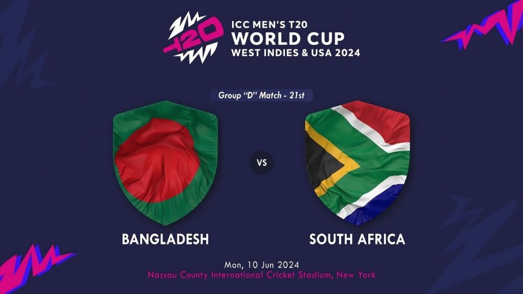 T20 World Cup South Africa vs Bangladesh (June 10th, 2024) – 21st Match Prediction